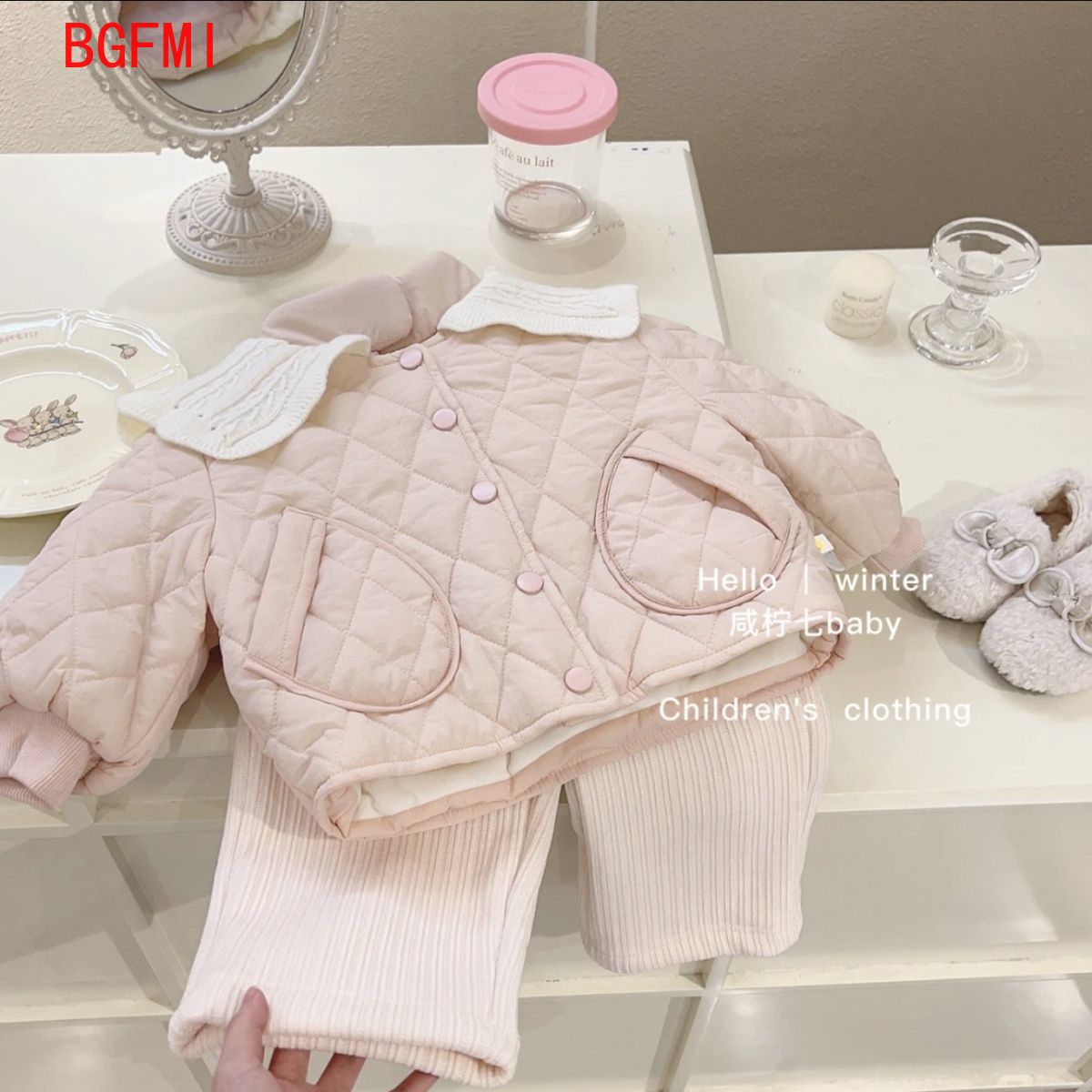 Baby Clothing Quilt - Розовое бархатное внутреннее хлопковое пальто для