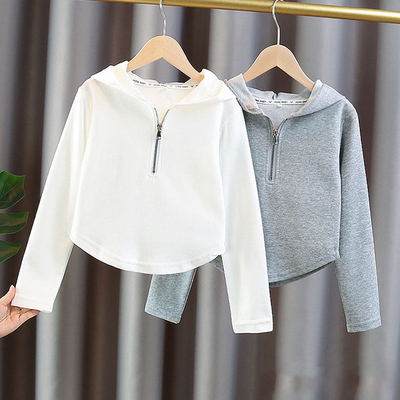 Baby Clothing Zipper - Хлопковый однотонный укороченный свитшот с капюшоном